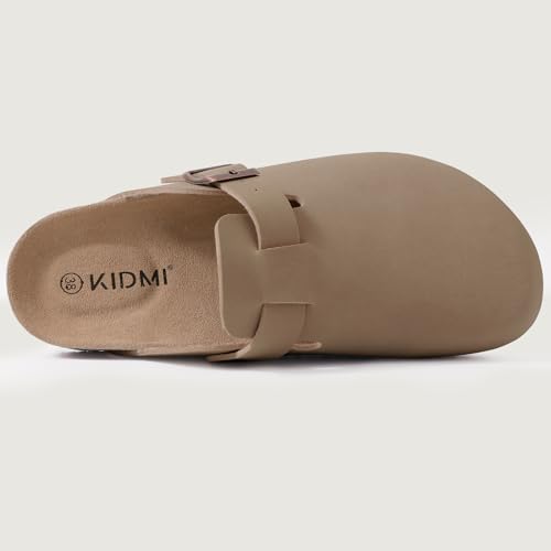 Image of KIDMI Unisex Vegan Suede Clogs Leather Mules Womens Mens Cork Footbed Potato Shoes with Arch Support