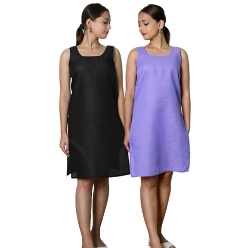 Image of KASANI Women's Camisole Cotton Long Knee-Length Sameej /Slip /Inner, Sleeveless, Pack of 2