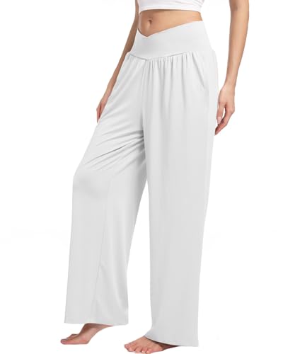 3 Pack Womens Wide Leg Yoga Pants Crossover High Waisted Casual Loose Lounge Sweatpants with Pockets4