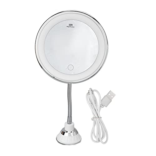 Espejo de maquillaje redondo recargable con luz y aumento 10x