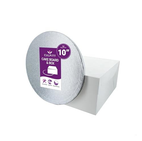 Culpitt 10 Round Silver Cake Drum Board & White Cake Box Combo