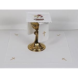 Church Atelier Altar Linens Set with Easter Lamb and Bible Design (Pall, Purificator, Towel, Corporal)
