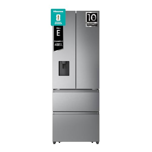Hisense RF632N4WIE - Frigorífico Combi No Frost Inox Puerta Francesa, Con dispensador, No Frost, 2 Metros,Cajón, 337Litros, Sistema de flujo de aire, Acabado Inox, 485 litros