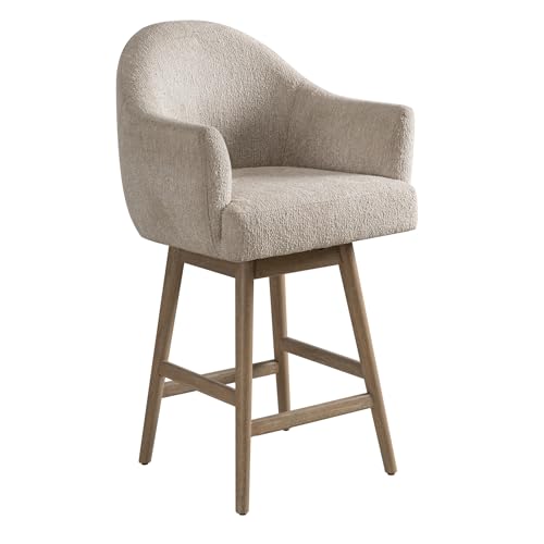 Butaco giratorio de altura de mostrador de 26 pulgadas, con asiento tapizado en tela Ancient Stone y estructura de madera sólida, marca Armen Living - Juego de 2 miniatura 4