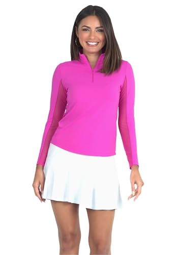 Ibkul Athleisure Wear Sun Protective Upf 50+ Icefil Cooling-Solid Long Sleeve Mock Neck Top-80000 Hot Pink/Solid/M