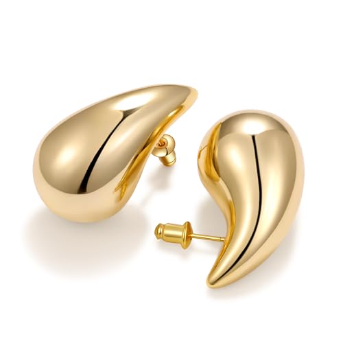 Gacimy 14K Gold Plated Teardrop Earrings Dupes for Women Chunky Drop Earrings for Women with 925 Sterling Silver Post 1.2Inches