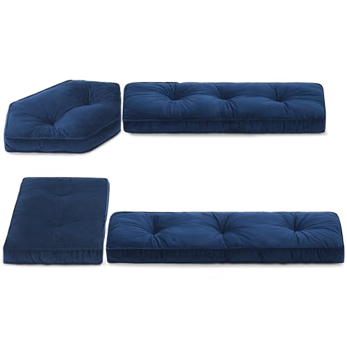 BALAPET Breakfast Nook Cushions Set 4 Piece Cushion Pad Set for Kitchen Breakfast Dining Nook,Shredded Foam Support Fits in Sets with Corner Benches, Mid Century Modern Small Dining Table Sets(Blue)