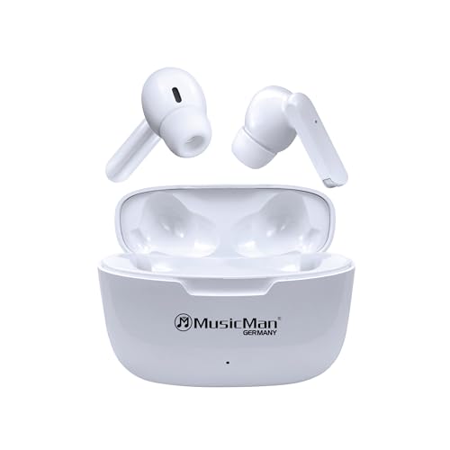 MusicMan Auriculares In-Ear Bluetooth con Estuche de Carga – TWS sin Cable con Micrófono, Control Táctil, USB-C, 16h de Autonomía, 300h en Espera – Blancos – BT-X63