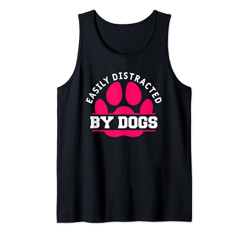 Easily Distracted By Dogs Funny Animal Pet Fur Parent Tank Top, Black