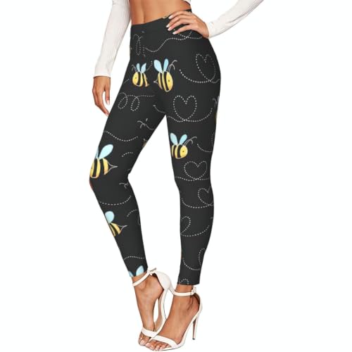 Leggings de compresión suaves Bee Flying Print de mujer para fitness y entrenamiento