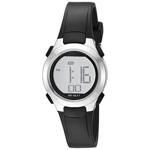Amazon Essentials Women's Digital Chronograph Silver-Tone and Black Resin Strap Watch