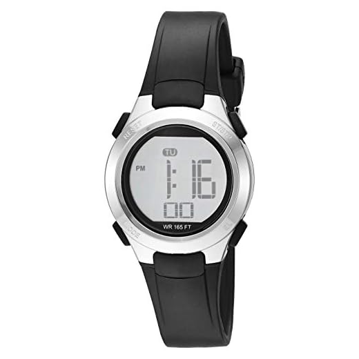 Amazon Essentials Women's Digital Chronograph Silver-Tone and Black Resin Strap Watch