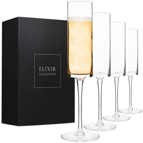 ELIXIR GLASSWARE Champagne Flutes, Edge Champagne Glass Set of 4 - Modern & Elegant for Women, Men, Wedding, Anniversary, Christmas, Birthday - 6oz, Premium Crystal