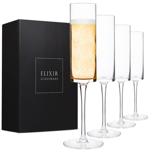 ELIXIR GLASSWARE Champagne Flutes – 6 oz – Set of 4 Crystal Glass Flutes, Hand Blown Edge Champagne Glasses – Premium Crystal Champagne Glasses – Sparkling Wine Glasses, Crystal Champagne Flutes