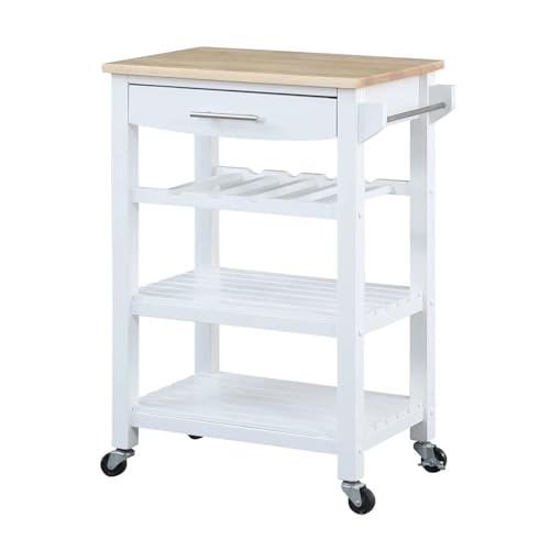 EXKURPOO Carrito Camarera Muebles de Cocina Modernos de Madera Maciza, Carrito de Servicio de Alimentos, Carrito de Madera con botellero y Ruedas for el hogar, Hotel y Restaurante.