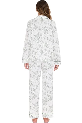 Image of LUBOT 100% Cotton Pajamas for Women Pajama Set 2 Piece PJ Sleepwear Set Soft Ladies Button Knit Long Sleeve Loungewear XS-XXL