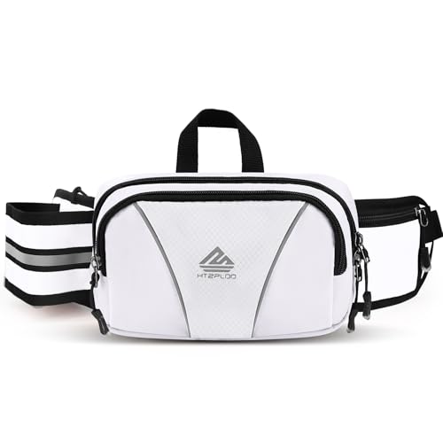 HTZPLOO Fanny Pack for Men Women Waist Bag with Water Bottle Holder for Hiking, Travel,Dog Walking, Workout (White)