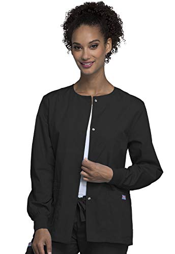 Cherokee Women's Snap Front Warm Up Jacket, Black, Medium