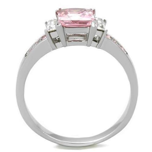 Rose Pink & Clear White 3-Stone Princess Square Cut Cubic Zirconia CZ Engagement Ring, Hypoallergenic 316L Stainless Steel4
