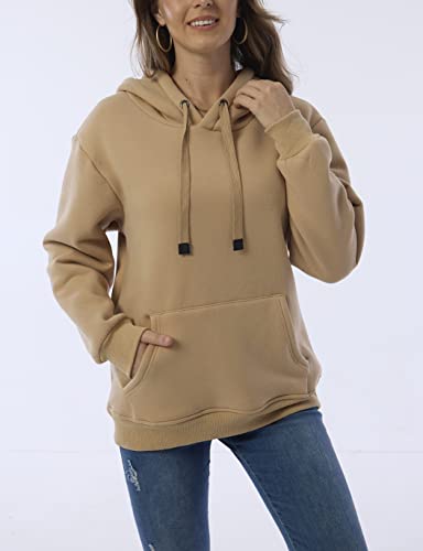Fenclushy Womens Winter Hoodies Warm Fleece Sherpa Lined Pullover Hooded Sweatshirt(Khaki,M) #TOP1