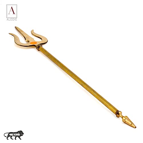 Image of ALODIE - Brass Trishul on Stand | Shiva's | Mahadev's Energized Brass Pooja Trishul with Stand for Pooja Room | Decorative Showpiece Figurine | Items for Room (3.8Wx18.5H INCHES)