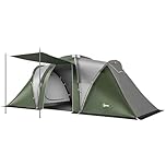 Outsunny 8-12 Person Easy Setup Family Camping Tent w/ 2 Bedrooms and a Living Room, Waterproof Tunnel Tent w/Sewn In Groundsheet, Doors, Windows, Carry Bag, Army Green