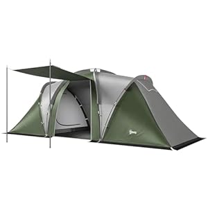 Outsunny 8-12 Person Easy Setup Family Camping Tent w/ 2 Bedrooms and a Living Room, Waterproof Tunnel Tent w/Sewn In Groundsheet, Doors, Windows, Carry Bag