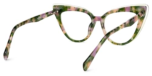 Image of Zeelool Fashion Oversize Cat Eye Glasses Frame for Women with Non-prescription Clear Lens Eyeglasses Hilliard ZJGA894665-01 Floral