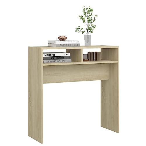 Mesa consola de roble Sonoma de 30 cm de fondo para ganar espacio en el salón 7