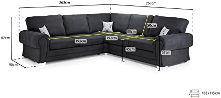 Honeypot - Sofa - Verona - Fullback - 2C2 Corner Sofabed - 2C1 Corner Sofabed - 3 Seater Sofabed - Grey - Mattress Topper Included (2C2 Corner Sofabed, Black)