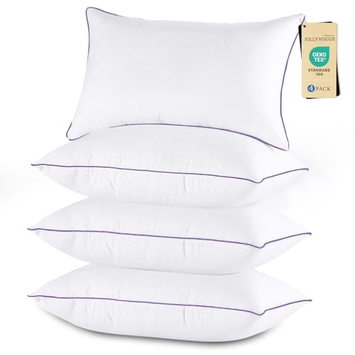 JOLLYVOGUE Pillows Standard Size Set of 4, Washable Supportive Bed Pillows with Super Soft Down Alternative Fill, Luxury Fluffy Hotel Quality for Side, Back and Stomach Sleepers