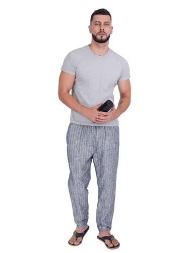 Image of Mens Cotton Linen Striped Plus Size Pyjama