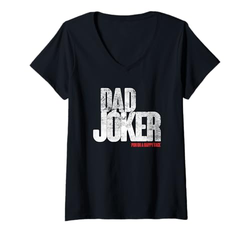 Mujer Papá Joker, juego de palabras en una cara feliz, divertido de los amantes de los cómics Camiseta Cuello V