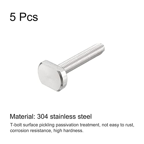 Image of uxcell T-Slot Bolts, 5pcs M10x60mm T Slot Drop-in Stud Sliding Bolts 304 Stainless Steel T Shape Screws for T Track