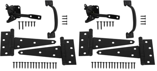 Image of HOME MASTER HARDWARE Wood Gate Hardware Set- Heavy Duty 6 inch Gate Tee Hinge,Pull Set Gate Hardware Kit with Screws for Outdoor Fence Swing Gate Black Finish (Pack of 2)