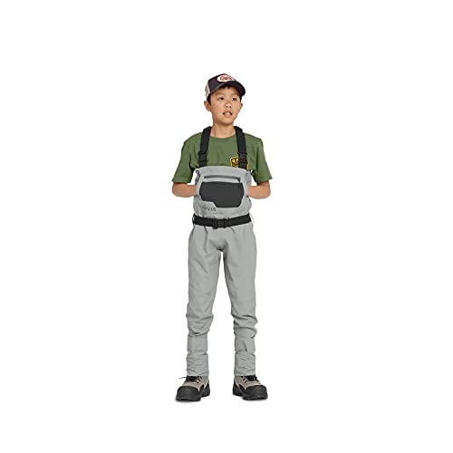 Orvis Clearwater Chest Waders For Kids - Waterproof Fly Fishing Waders With Neoprene Booties, External Storage Pocket, Stone - Large #TOP2