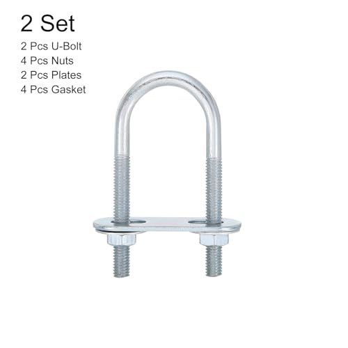 Image of uxcell Round U-Bolts, 2 Set 25mm Inner Width 70mm Length M6 Zinc-Plated Carbon Steel U Clamp Bolt with Nuts and Plates, for Boat Trailer