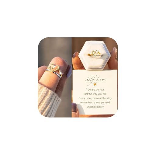 Heart Rings for Women Girls Gold Plated Hollow Out Heart Rings Fashion Jewelry Birthday Christmas Gifts for Ladies