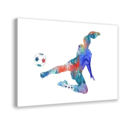 Póster sobre lienzo con diseño de futbolista de fútbol para decoración de pared, cuadro para salón, dormitorio, decoración, marco: 50 x 75 cm