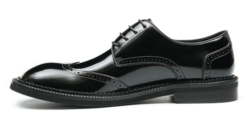 Santimon Mens Patent Leather Oxfords Formal Dress Shoes - Fashion Square Toe Wingtip Brogue Suit Shoes for Prom Wedding Business Causal2