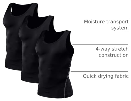 Image of NELEUS Men's 3 Pack Athletic Compression Under Base Layer Sport Tank Top