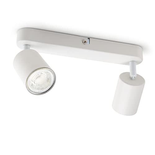DA LIGHT Lámpara de techo LED de 2 spots, giratoria e inclinable foco de techo spot de pared GU10 (sin fuente de luz) retro/vintage lámpara de techo 230V blanco para salón dormitorios cocinas