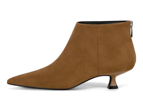 Image of Coutgo Womens Kitten Low Heel Booties Pointed Toe Short Ankle Boots Back Zipper Fall Shoes
