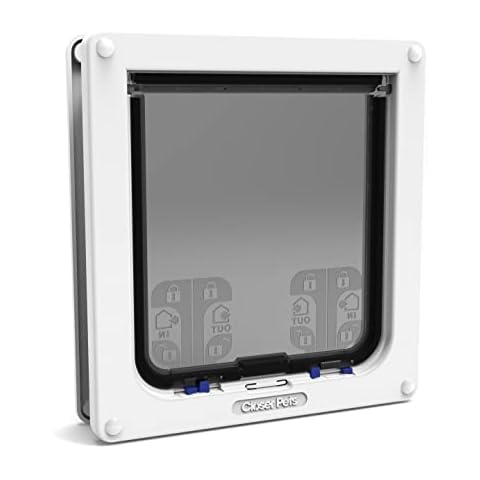 Closer Pets 4-Way Locking Pet Flap for Large Cats and Small Dogs, Easy Installation, Extremely Durable, Tamper Proof, Silent, Convenient, Weatherproof Pet Door (Formerly Cat Mate) (White) Cover
