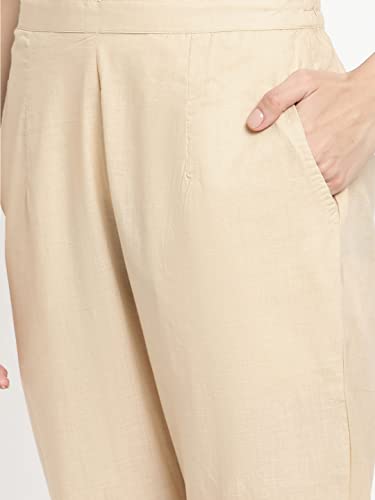 Image of Women's White Cotton Straight Fit Trouser | Ankle Length Casual Pants for Women | Mid Rise Comfortable Stretchable Bottom Wear with Pocket