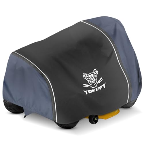 Tokept Riding Lawn Mower Cover, Heavy Duty Waterproof Tractor Cover with Wind Triangle Straps Fits Decks up to 54", Universal Garden Tractor 72"L x 54"W x 46"H (Black&Grey)