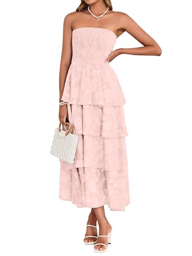Simplee Womens Pink Wedding Guest Maxi Dress 2026 Strapless Boho
