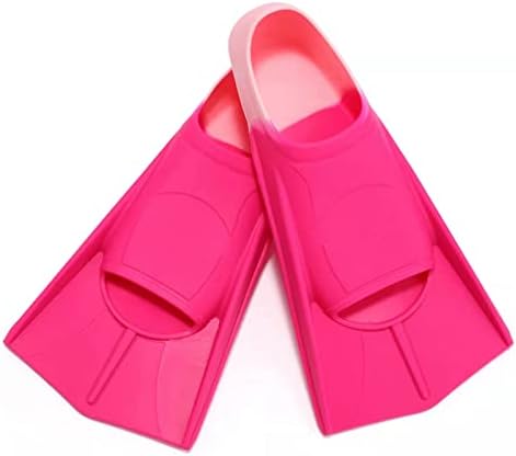Fadgesy Swimming Training Fins,Comfortable Silicone Flippers for Swimming and Diving,Size Suitable Kids Girls Boys Adults (Small, Red/Pink)