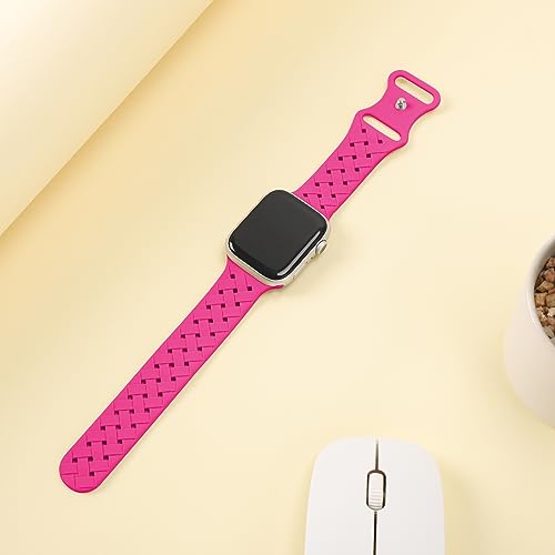 Image of Silicone Braided Weave Bands Compatible with Apple Watch 38mm 40mm 41mm 42mm 44mm 46mm 45mm 49mm, Replacement Sport Breathable Strap for iWatch Series 11 /10 /9 /8 /7 /6 /5 /4 /3 /2 /1 Ultra SE Women Men, Hot Pink