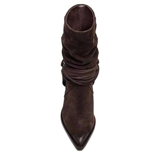 Ankle Cowboy Boots for Women Pointed Toe Pull on Slouchy Suede Cowgirl Boots Chunky Heels Short Western Boot Country Concerts Fall Shoes4